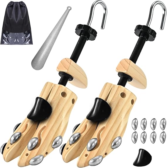 Wooden Shoe Stretcher for Women Men, Pair 4-Way Shoe Expander & Widener for Adjustable Length & Width