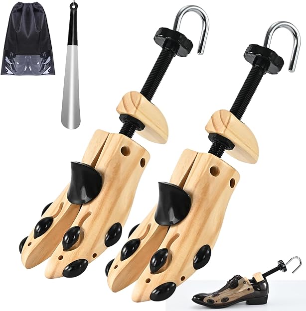 Shoe Stretcher for Women Men, Pair 4-Way Wooden Shoe Expander & Widener for Adjustable Length & Width