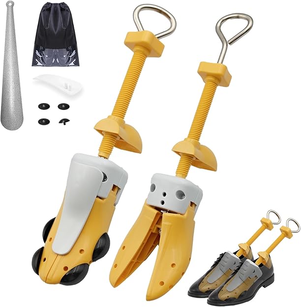 VIVEBEI Shoe Stretcher for Women and Men with Wide Feet, Shoe Tree Width and Length Adjustable 4-way Stretch, Yellow for Men's Size 10-13.5
