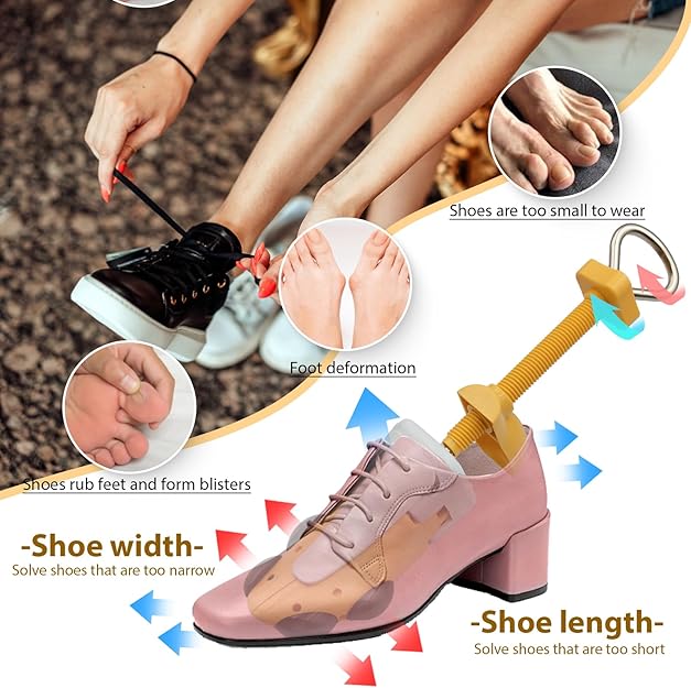 VIVEBEI Shoe Stretcher for Women and Men with Wide Feet, Shoe Tree Width and Length Adjustable 4-way Stretch,Yellow for Women