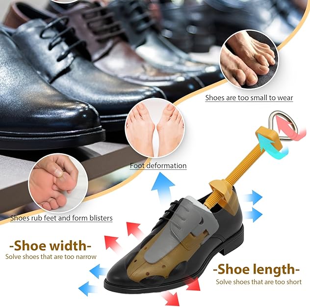 VIVEBEI Shoe Stretcher for Women and Men with Wide Feet, Shoe Tree Width and Length Adjustable 4-way Stretch, Yellow for Men