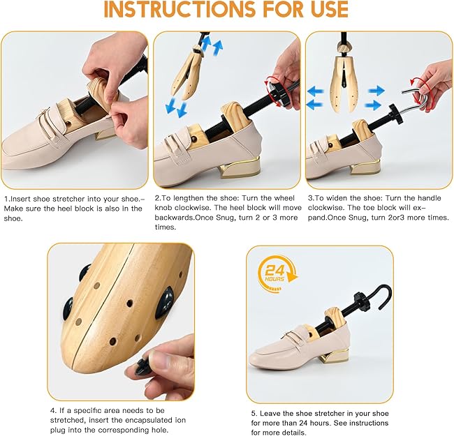 VIVEBEI Wooden Shoe Stretcher Women Men, Professional 4-Way Wooden Shoe Tree Stretch Length Width for Wide Feet