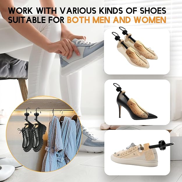 VIVEBEI Wooden Shoe Stretcher Women Men, Professional 4-Way Wooden Shoe Tree Stretch Length Width for Wide Feet