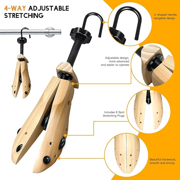 VIVEBEI Wooden Shoe Stretcher Women Men, Professional 4-Way Wooden Shoe Tree Stretch Length Width for Wide Feet