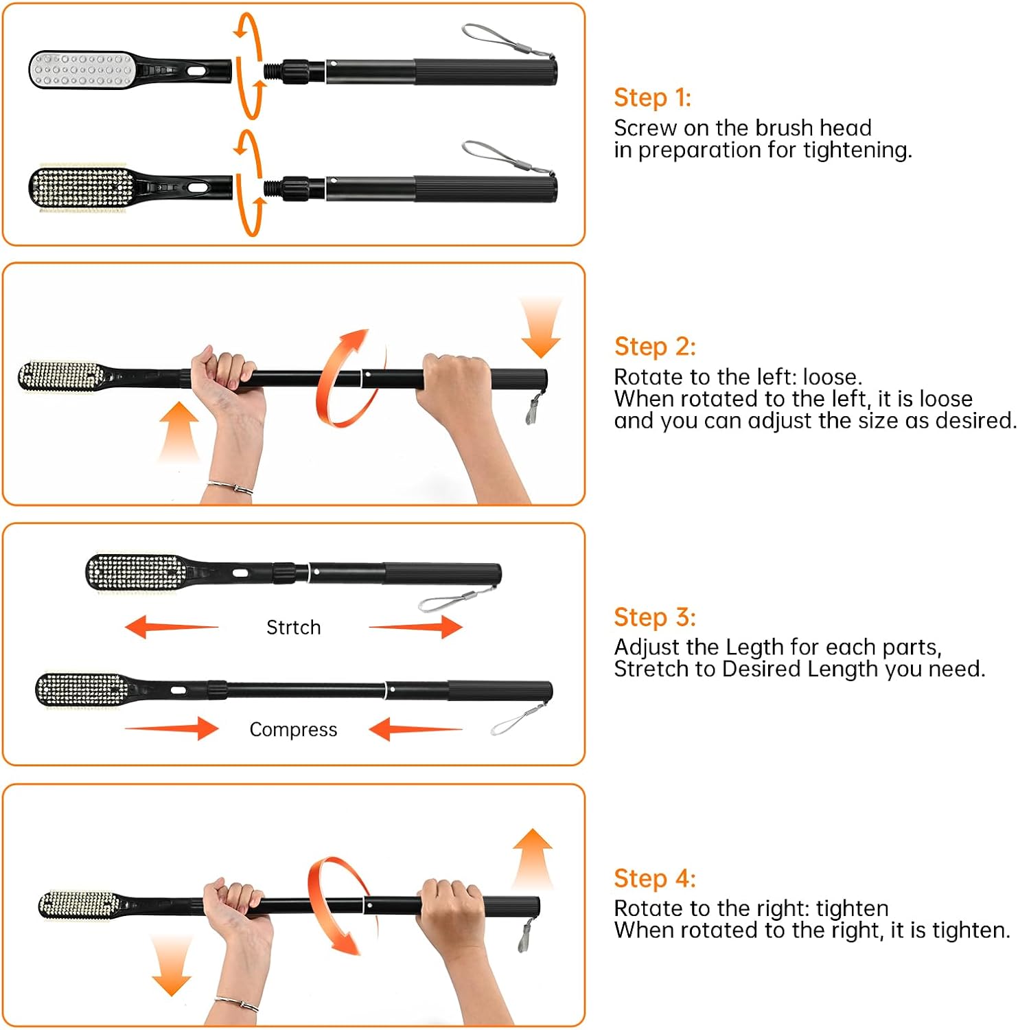 VIVEBEI Long Handle Foot Scrubber with Toe Gap Cleaner, 18.8" - 25.9" Telescopic Toe Cleaning Brush, Foot File Callus Remover for Men, Women and Seniors