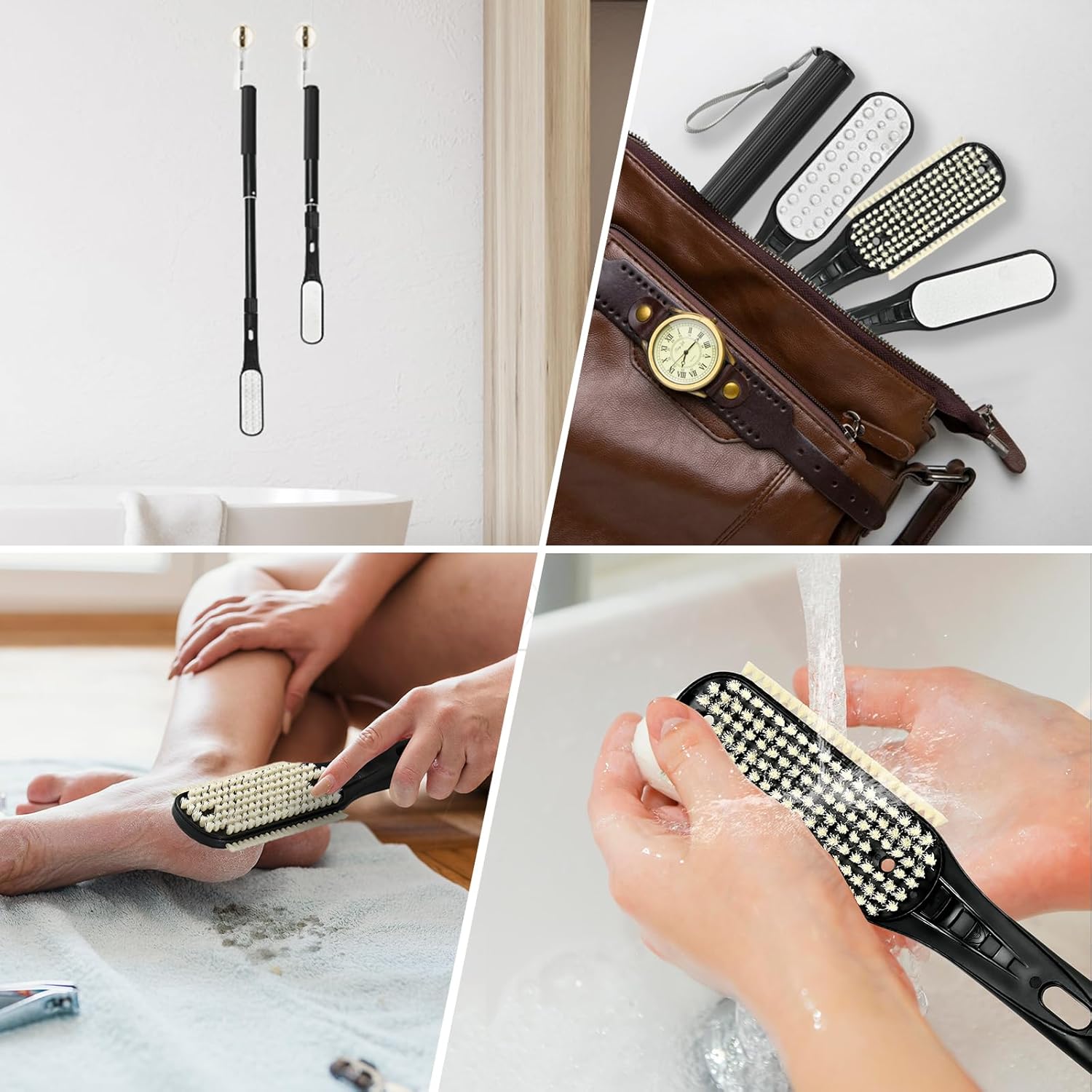 VIVEBEI Long Handle Foot Scrubber with Toe Gap Cleaner, 18.8" - 25.9" Telescopic Toe Cleaning Brush, Foot File Callus Remover for Men, Women and Seniors