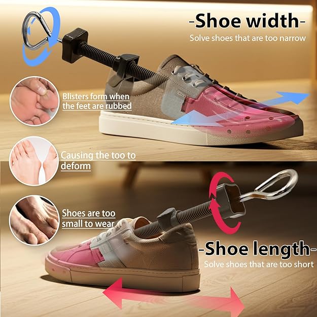 Shoe Stretcher for Women and Men with Wide Feet, Shoe Tree Width and Length Adjustable 4-way Stretch